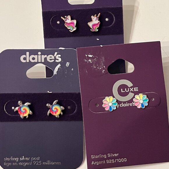 Claire’s & Luxe by Claire’s Colorful Stud Earrings Set – 3 Pairs! 🌸🐢🦄 (w/x) - Picture 2 of 12